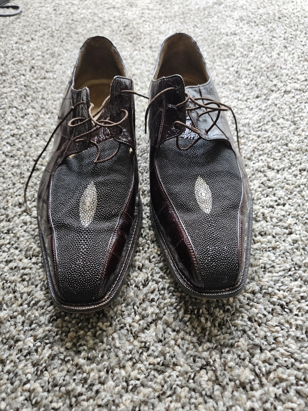 BELVEDERE EXOTIC Men's Dress Shoes Brown Genuine Stingray & Eeel, Size 13